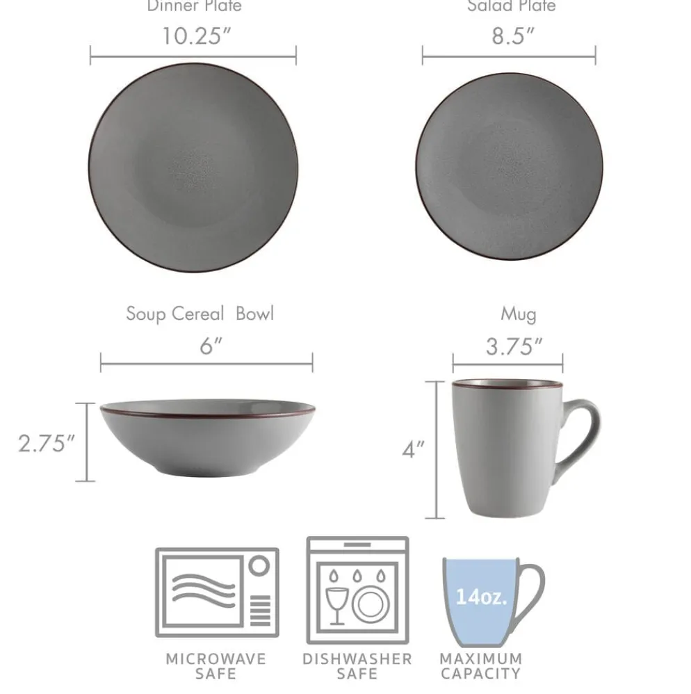 Pierce Gray 16 Piece Dinnerware Set, Service for 4