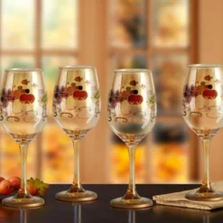 Plymouth Set of 4 Leaf Luster Wine Glasses