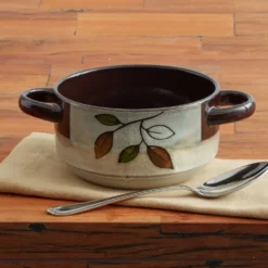 Rustic Leaves Double Handled Soup Bowl
