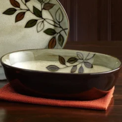 Rustic Leaves Oval Serve Bowl