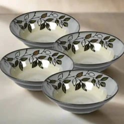 Rustic Leaves Set of 4 Rim Soup Cereal Bowls