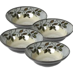Rustic Leaves Set of 4 Rim Soup Cereal Bowls