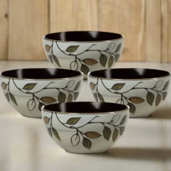 Rustic Leaves Set of 4 Soup Cereal Bowls