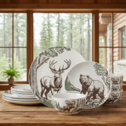 Rustic Lodge 12 Piece Dinnerware Set, Service for 4