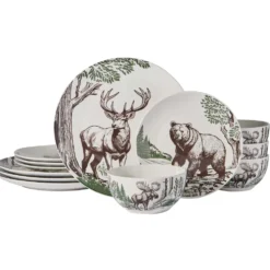 Rustic Lodge 12 Piece Dinnerware Set, Service for 4