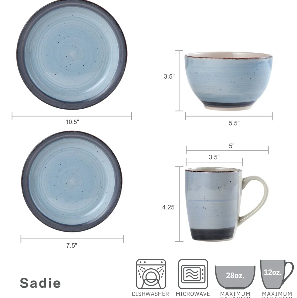 Sadie Blue 16 Piece Dinnerware Set, Service for 4