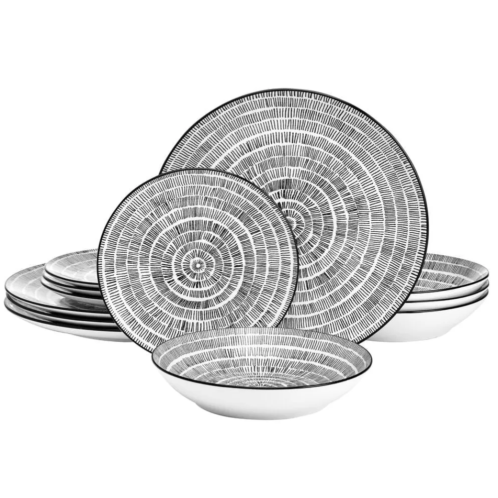 Sketch Serenade 12 Piece Dinnerware Set, Service For 4