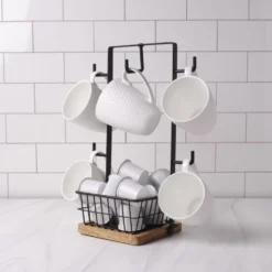 Stella Mug Tree with Storage Basket