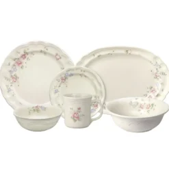 Tea Rose 32 Piece Dinnerware Set Service for 8 with Serveware
