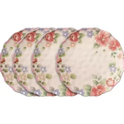 Tea Rose Set of 4 Outdoor Melamine Dinner Plates