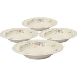 Tea Rose Set of 4 Rim Soup Bowls