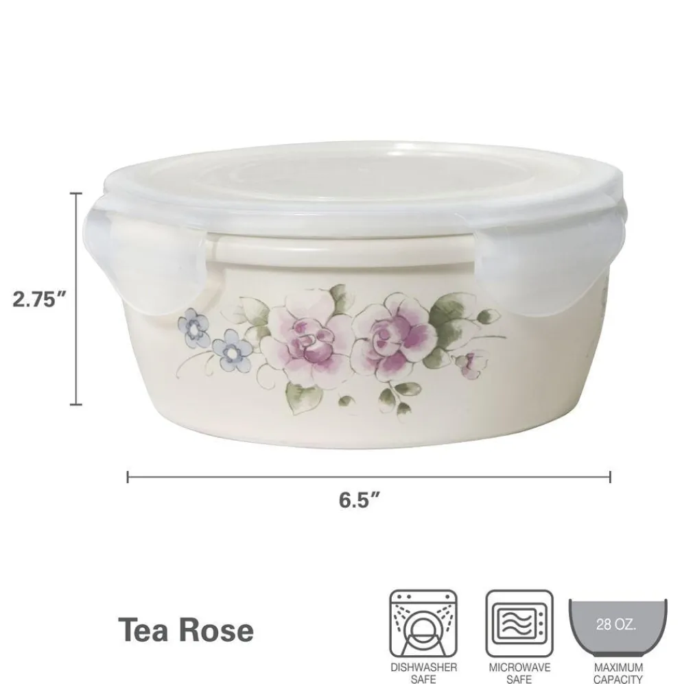 Tea Rose Storage Bowl With Lid