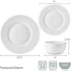 Textured Charm 24 Piece Dinnerware Set, Service for 8