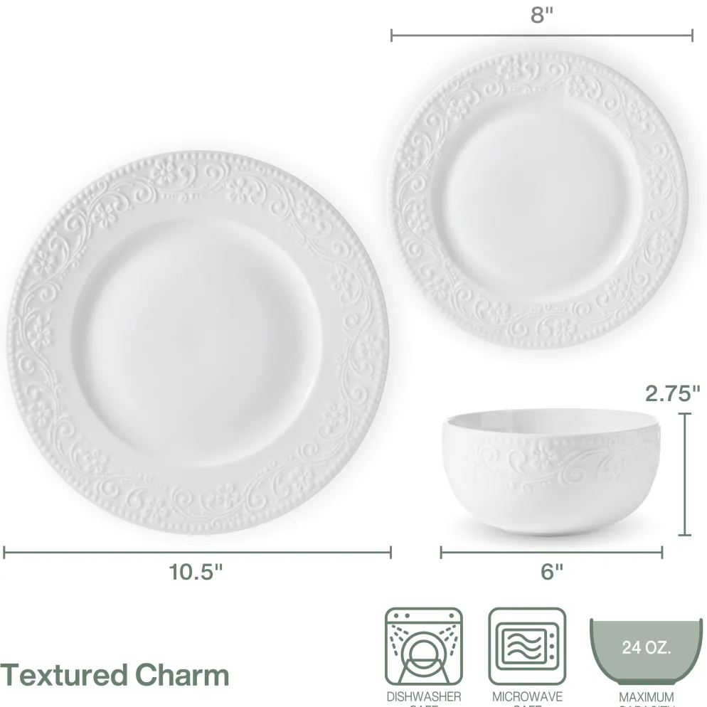 Textured Charm 24 Piece Dinnerware Set, Service for 8