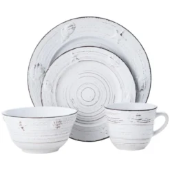 Trellis Coastal White 16 Piece Dinnerware Set, Service for 4