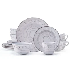 Trellis Lodge White 16 Piece Dinnerware Set, Service for 4