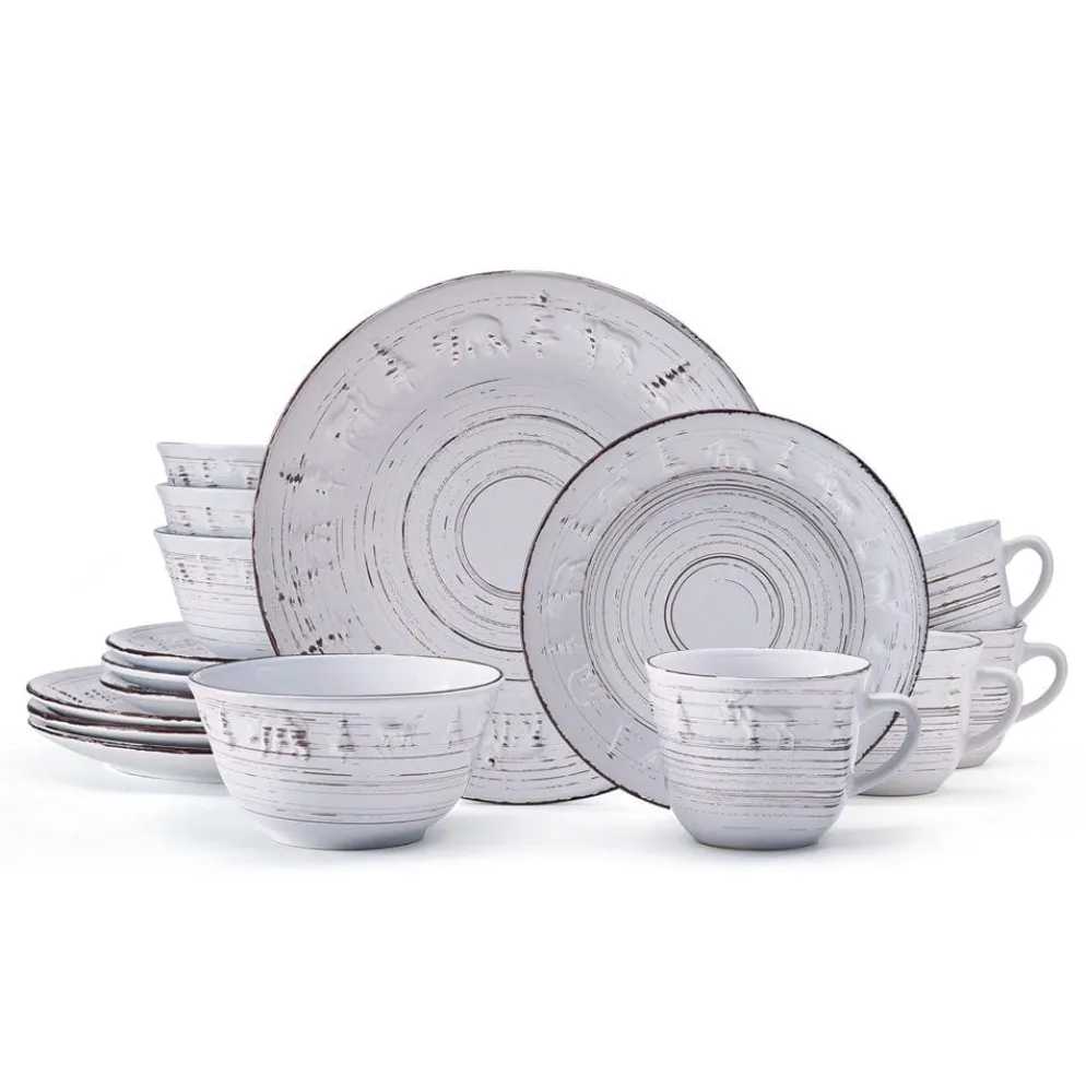 Trellis Lodge White 16 Piece Dinnerware Set, Service for 4