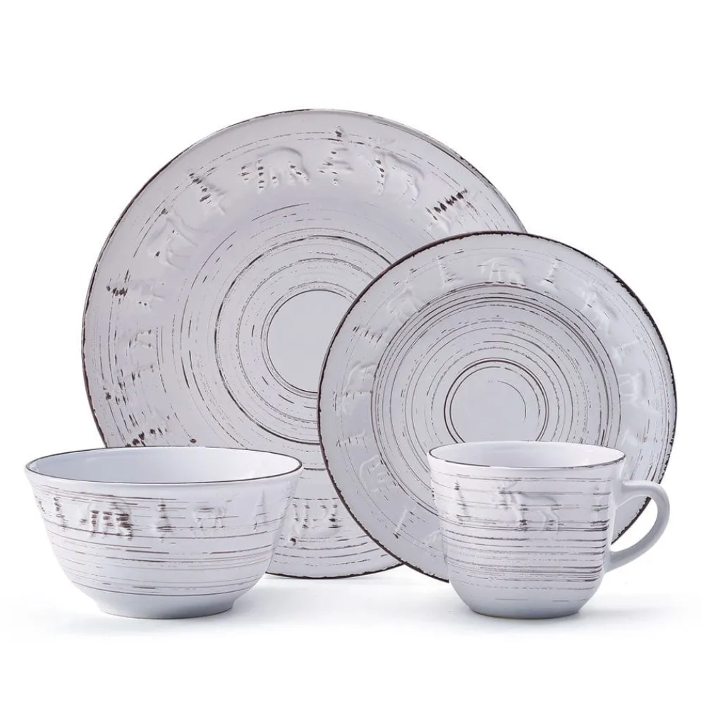 Trellis Lodge White 16 Piece Dinnerware Set, Service for 4