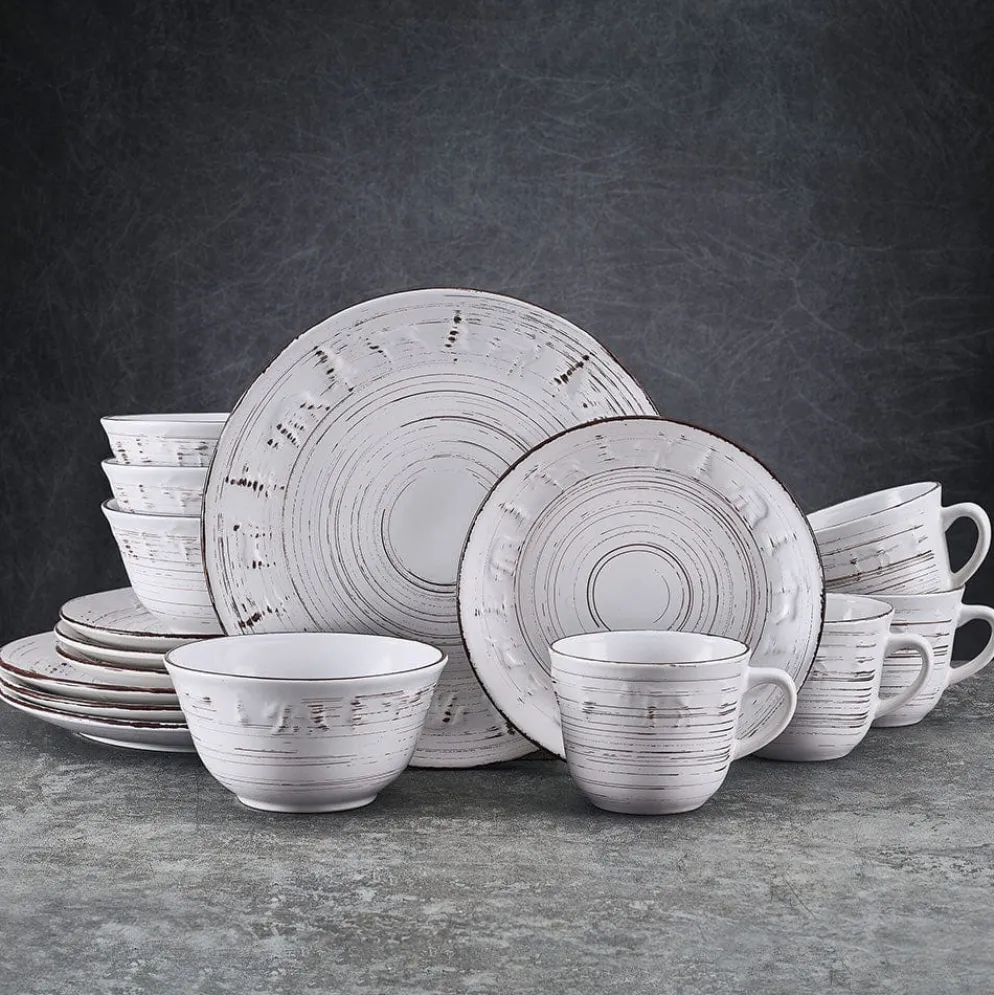 Trellis Lodge White 16 Piece Dinnerware Set, Service for 4