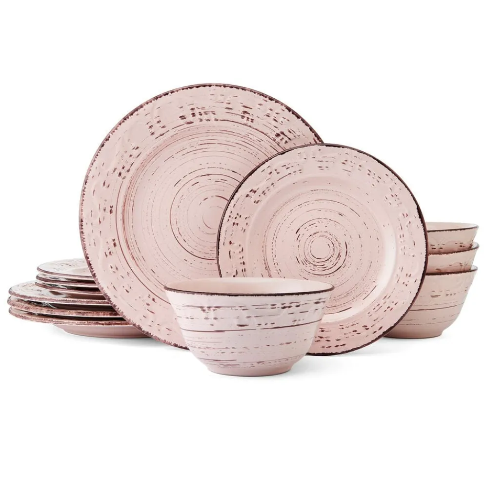 Trellis Pink 12 Piece Dinnerware Set, Service for 4
