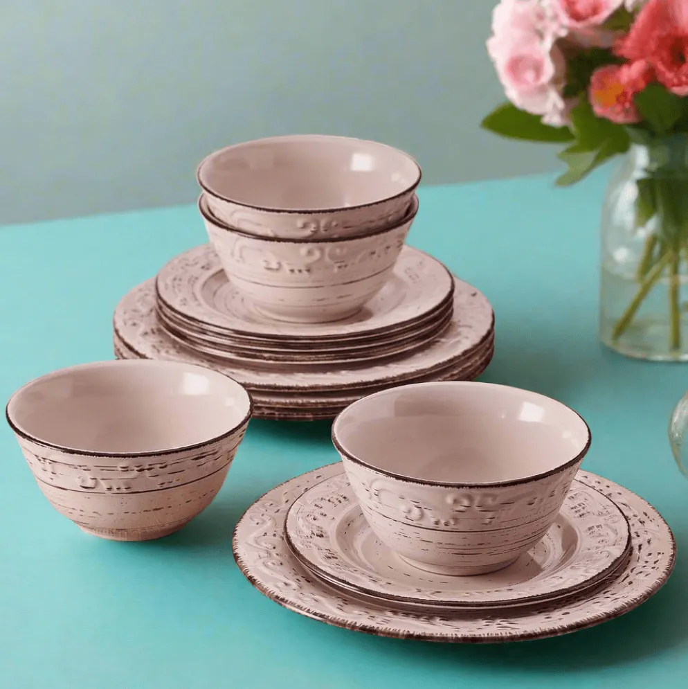 Trellis Pink 12 Piece Dinnerware Set, Service for 4
