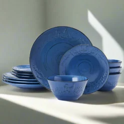 Trellis Rooster Blue 12 Piece Set, Service for 4