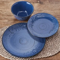 Trellis Rooster Blue 12 Piece Set, Service for 4