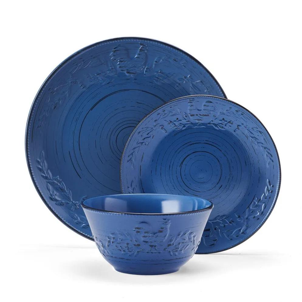 Trellis Rooster Blue 12 Piece Set, Service for 4