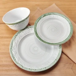 Trellis Sage Accent 12 Piece Dinnerware Set, Service for 4