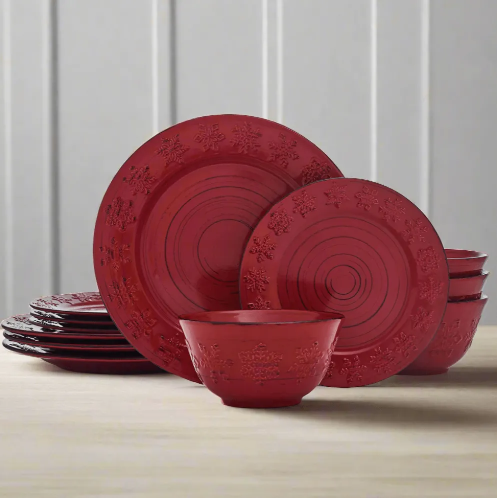 Trellis Snowflakes 12 Piece Dinnerware Set, Service for 4