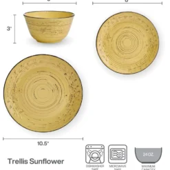 Trellis Sunflower 12 Piece Dinnerware Set, Service for 4