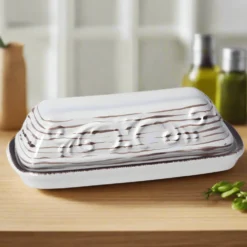 Trellis White Covered Butter Dish
