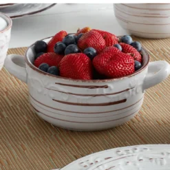 Trellis White Double Handled Soup Bowl