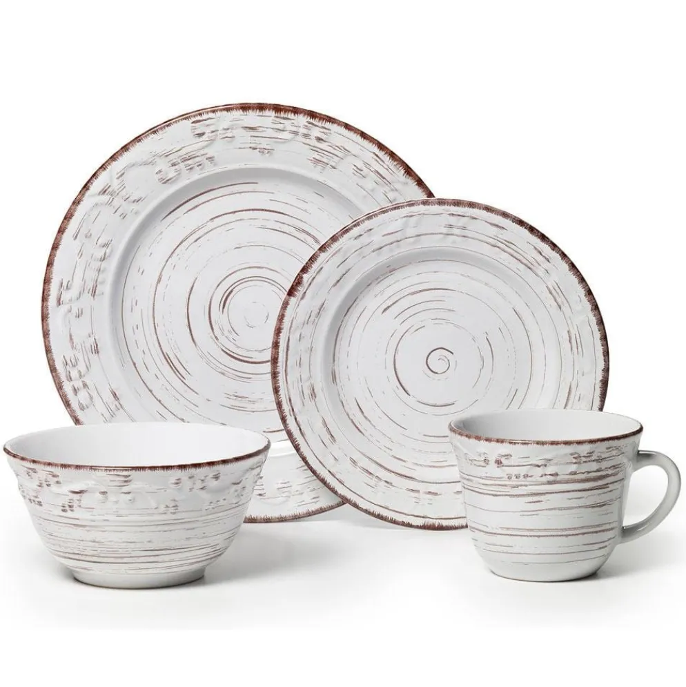 Trellis White 16 Piece Dinnerware Set, Service for 4