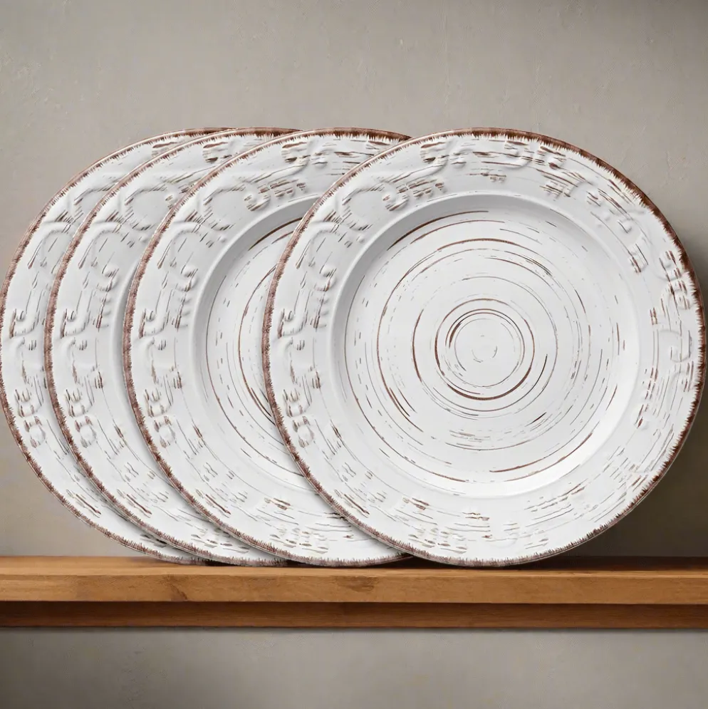 Trellis White Set of 4 Dinner Plates