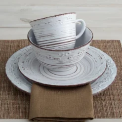 Trellis White Set of 4 Dinner Plates