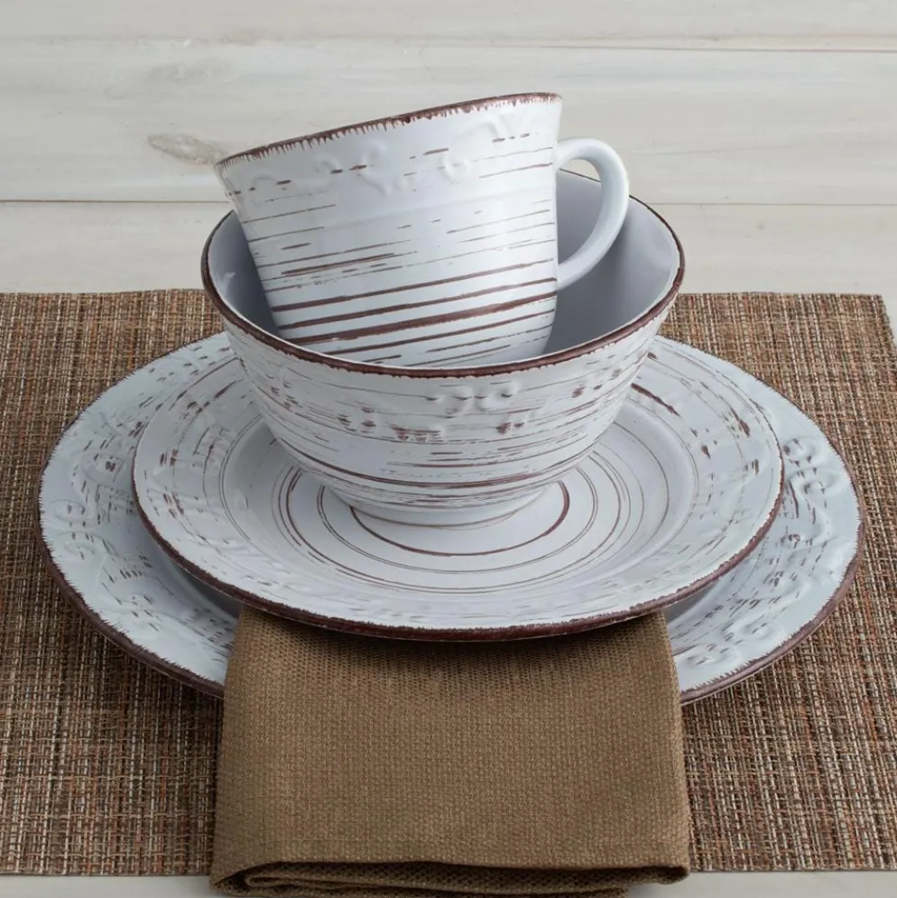 Trellis White Set of 4 Dinner Plates