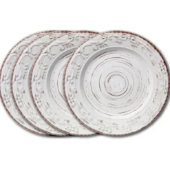 Trellis White Set of 4 Dinner Plates
