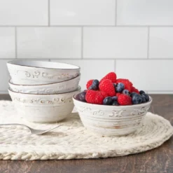 Trellis White Set of 4 Fruit Bowls