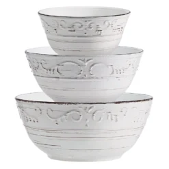 Trellis White Set of 3 Serving Bowls