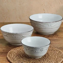 Trellis White Set of 3 Serving Bowls