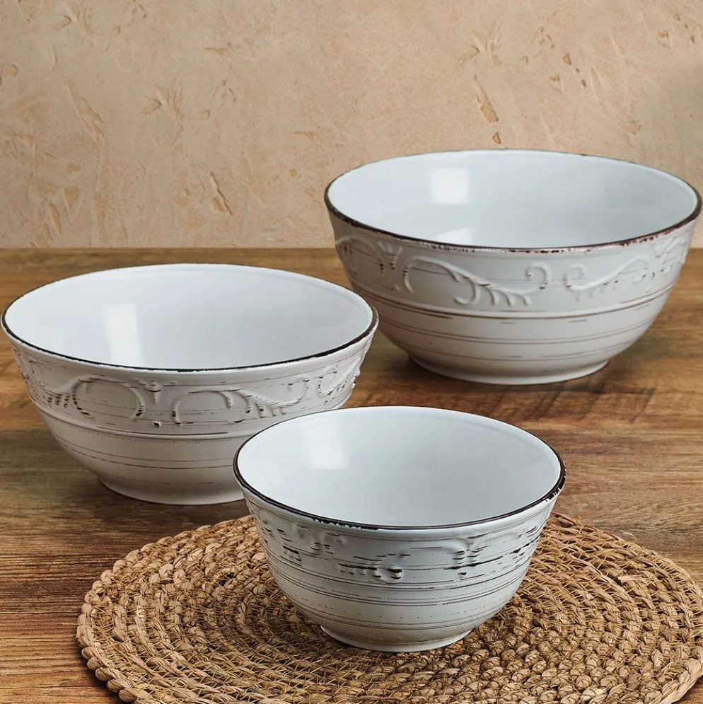 Trellis White Set of 3 Serving Bowls