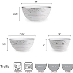 Trellis White Set of 3 Serving Bowls