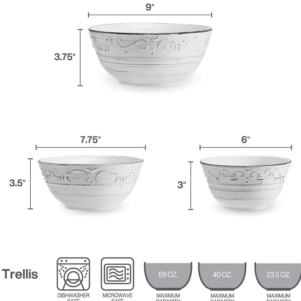 Trellis White Set of 3 Serving Bowls