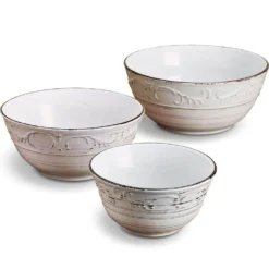 Trellis White Set of 3 Serving Bowls