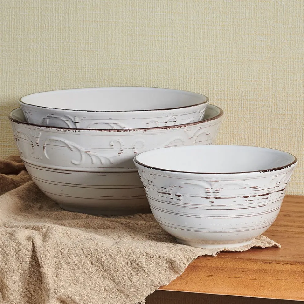 Trellis White Set of 3 Serving Bowls