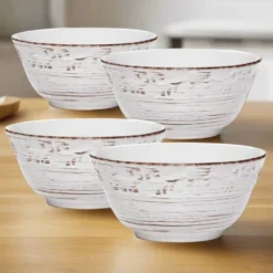 Trellis White Set of 4 Soup Cereal Bowls