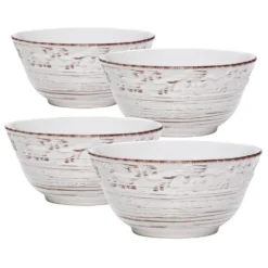 Trellis White Set of 4 Soup Cereal Bowls