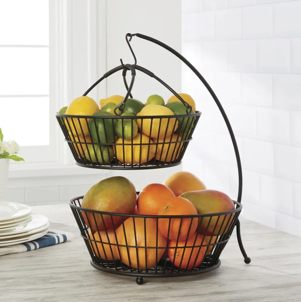 Tully 2 Tier Fruit Storage Basket with Banana Hook