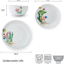 Underwater Life 12 Piece Dinnerware Set, Service for 4